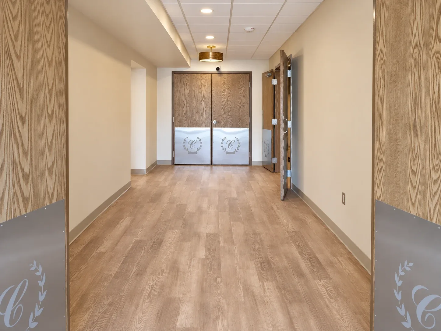 The vestibule inside the main entrance, looking toward the hall doors.